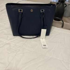 Tory Burch Navy Robinson Small Tote